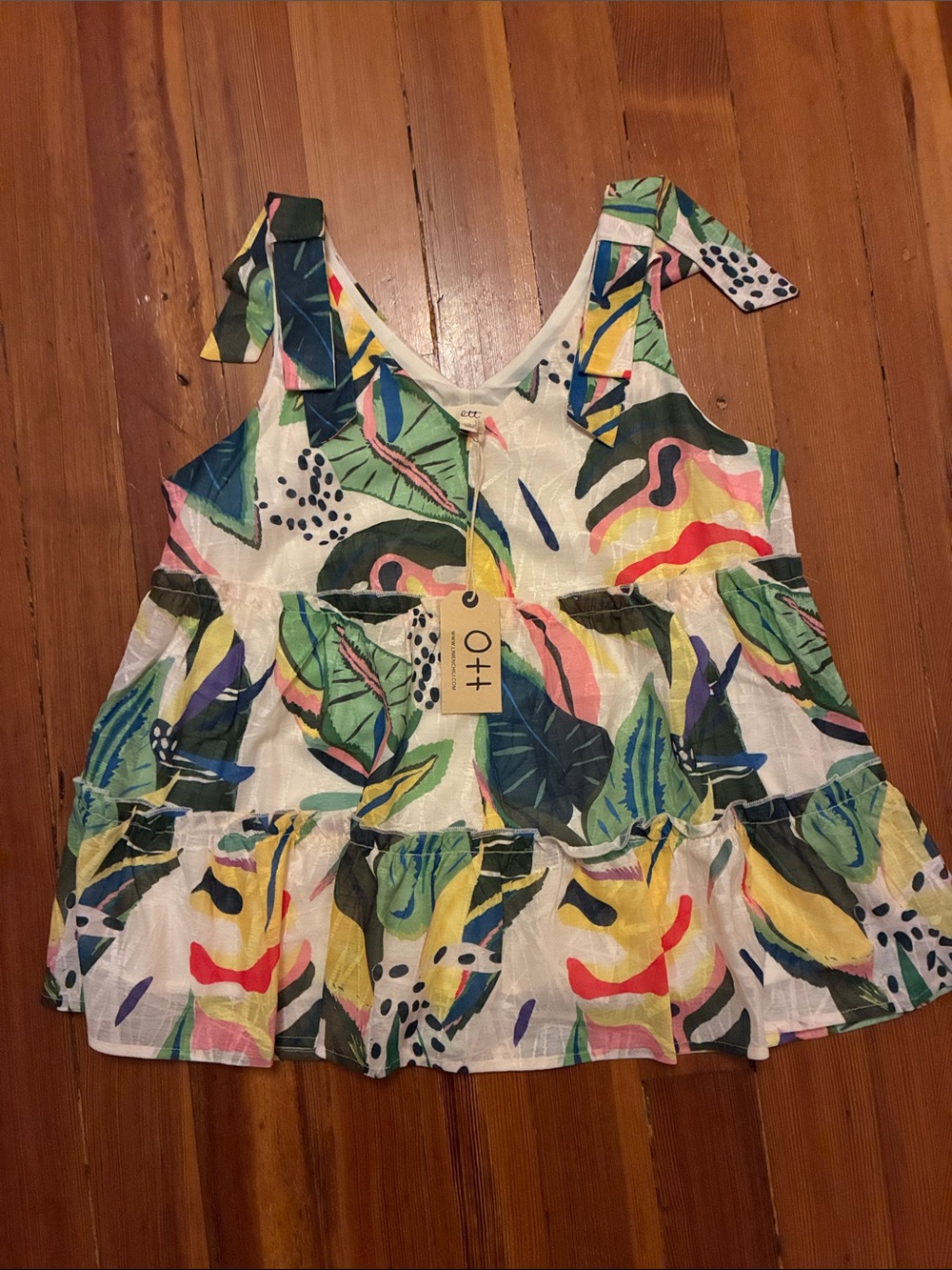 NWT Ott BoHoTropical Print Ruffle Hem Tank Top